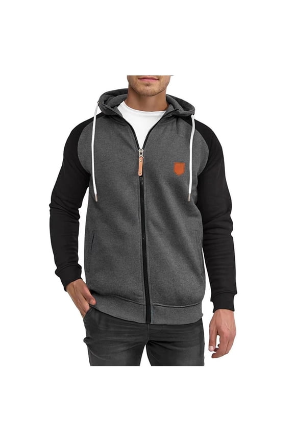 Gym Hoodie Men Full Zip Sports Jackets with Hood Long Sleeve Fleece Track Jacket Colour Block Regular Fit Hooded Top Zipped Cardigans Spring Casual Activewear