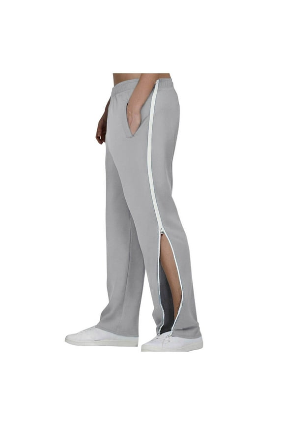 Gym Trousers Men Loose Fit Sports Trousers Elastic Waist Track Bottoms Full Length Side Zipper Joggers Plain Colour Baggy Activewear Smart Casual Clothes for Training Running