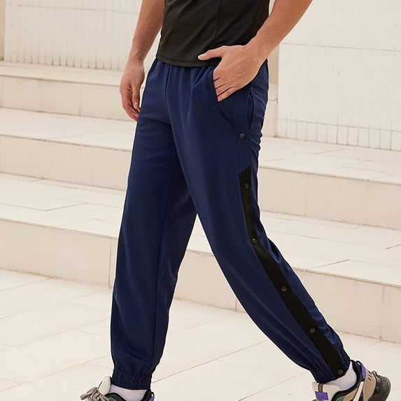 Bazeneo Gym Trousers Men with Pockets Spring Loose Fit Sports Trouser Open Side Buckle Split Track Bottoms Straight Wide Leg Casual Activewear Mens Daily Wear Plus Size M-4XL