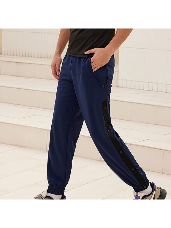 Gym Trousers Men with Pockets Spring Loose Fit Sports Trouser Open Side Buckle Split Track Bottoms Straight Wide Leg Casual Activewear Mens Daily Wear Plus Size M-4XL