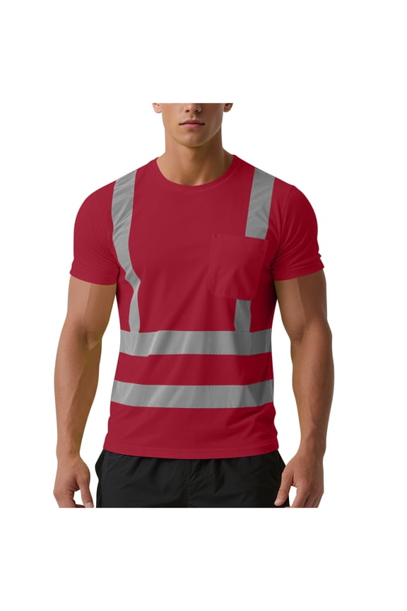 Hi Vis T Shirt Mens Womens Short Sleeve Mesh Workwear with Pocket High Visibility Security Tshirts Unisex Retroreflective Safety T-shirts Reflective Tape Work Tops for Road