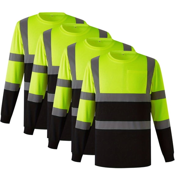 Bazeneo Hi Vis T Shirts for Men Long Sleeve Work T-Shirts with Pocket High Visibility Security Tshirts Two Tone Safety Tee Shirts Classic Fit Crewneck Tops Reflective Tape Workwear