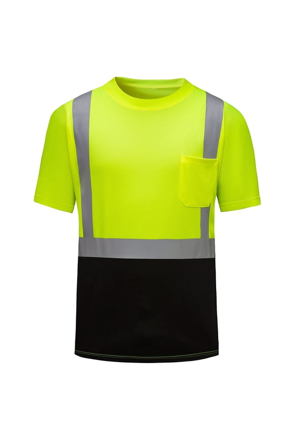 Hi Vis T Shirts for Men Multipack Mesh Work T-shirts Short Sleeve High Viz Tshirts Two Tone Reflective Tape Tees Regular Fit Crewneck Retroreflective Tops Summer Road Workwear