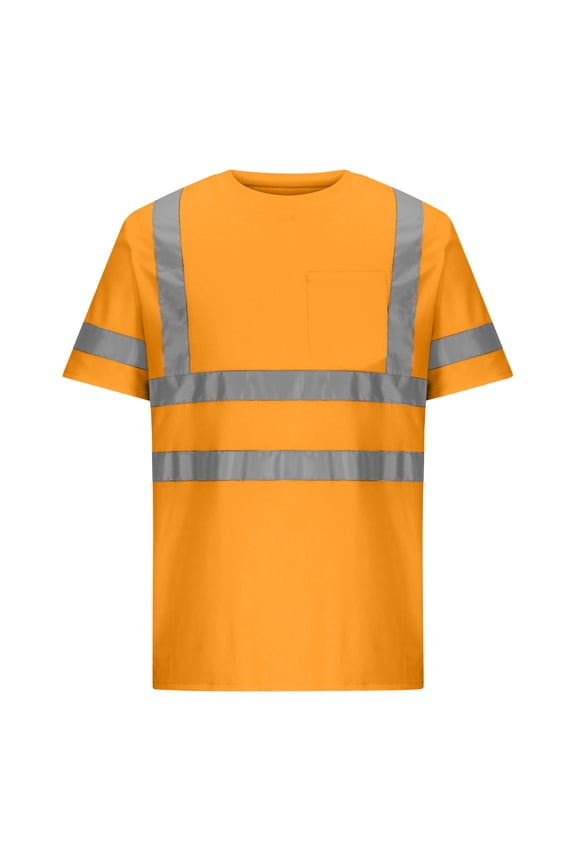 Hi Vis T Shirts for Men Women High Viz Tshirts with Pocket Short Sleeve Regular Fit Workwear Reflective Tape Security T-shirts Outdoor Work Safety Tee Shirts Unisex Rail Tops