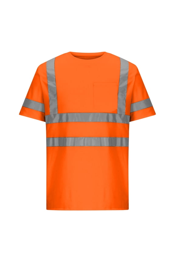Hi Vis T Shirts for Men Women High Viz Tshirts with Pocket Short Sleeve Regular Fit Workwear Reflective Tape Security T-shirts Outdoor Work Safety Tee Shirts Unisex Rail Tops