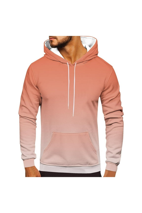 Hoodies for Men Fleece Jumpers with Pocket Long Sleeve Graduated Color Hoodie Classic Fit Drawstring Pullover Fashion Workout Hoodies Autumn Winter Mens Casual Top