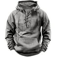 thumbnail image 1 of Bazeneo Hoodies for Men Lace Up Hooded Sweatshirts Vintage Long Sleeve Jumpers with Pocket Oversized Work Hoodies Retro Drawstring Tactical Hoodie Mens Causal Workwear, 1 of 4