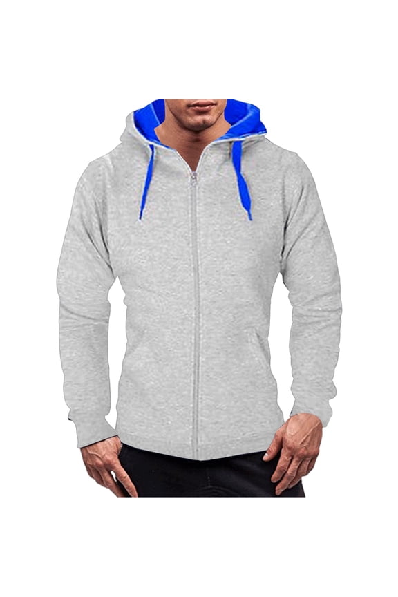 Hoodies for Men Zip Up Gym Hoodie with Pocket Long Sleeve Track Jackets Colour Block Comfortable Fit Sports Jackets Zipped Ribbed Cuff Outwear Mens Autumn Jacket