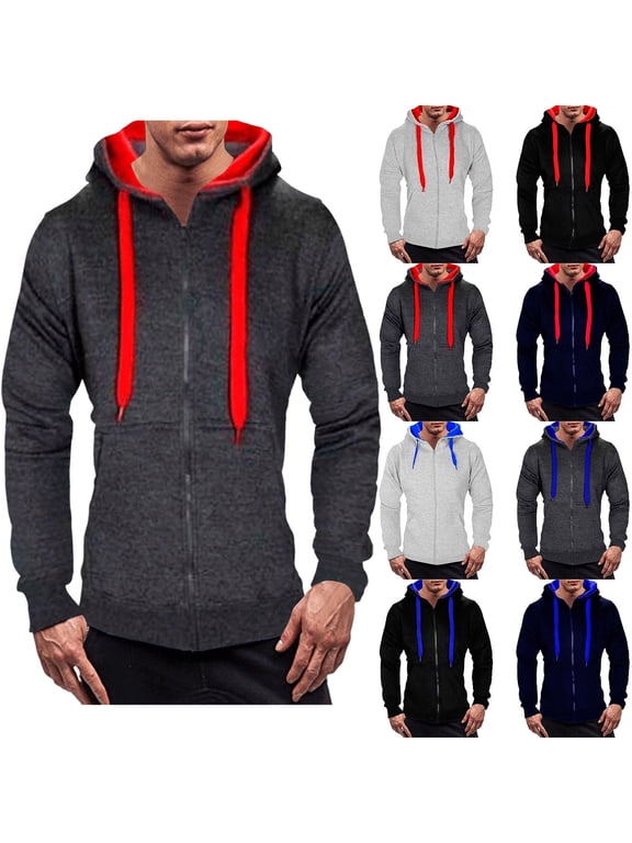 Hoodies for Men Zip Up Gym Hoodie with Pocket Long Sleeve Track Jackets Colour Block Comfortable Fit Sports Jackets Zipped Ribbed Cuff Outwear Mens Autumn Jacket