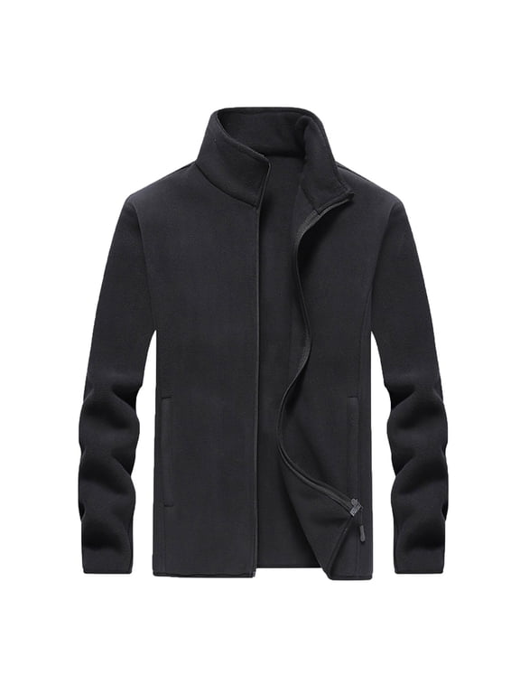 Jackets for Men Full Zip Winter Fleece Jackets Double-Faced Polar Fleece Coats Long Sleeve Warm Jackets Slim Fit Fuzzy Outwear Stand Collar Zipped Coat Mens Thermal Tops