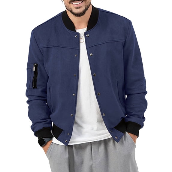 Bazeneo Jackets for Men Spring Autumn Baseball Jackets Lightweight Snap Button Windbreaker Vintage Plain Stand Collar Outwear Retro Windproof Classic Fit Sportswear Large