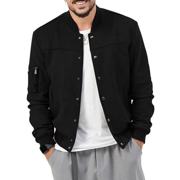 Bazeneo Jackets for Men Spring Autumn Baseball Jackets Lightweight Snap Button Windbreaker Vintage Plain Stand Collar Outwear Retro Windproof Classic Fit Sportswear Large