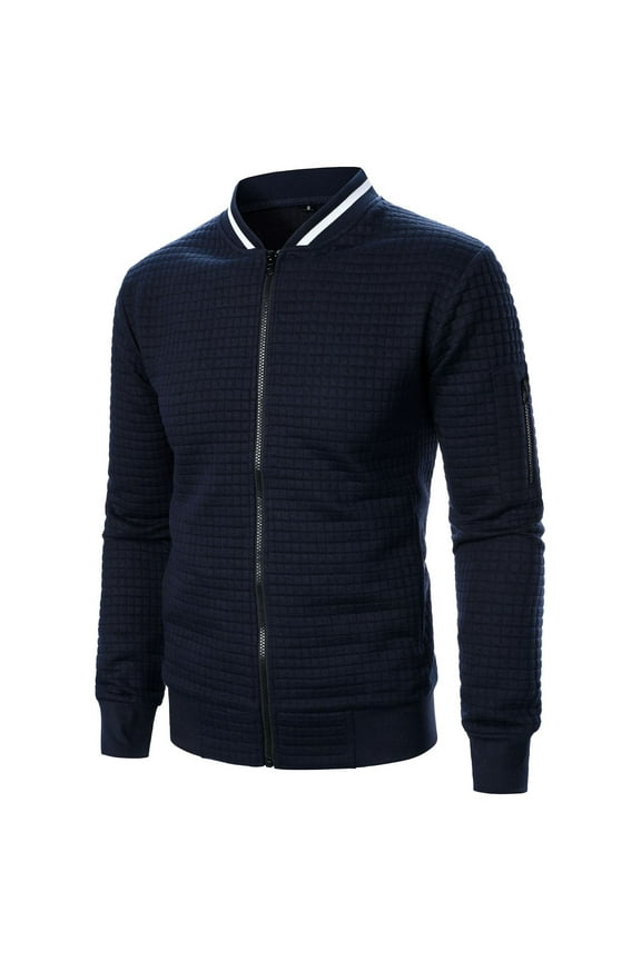 Jackets for Men Waffle Bomber Jacket with Pockets Long Sleeve Casual Flight Jacket Stand Collar Classic Fit Military Coat Solid Colour Zip Sportswear Fashion Autumn Coats