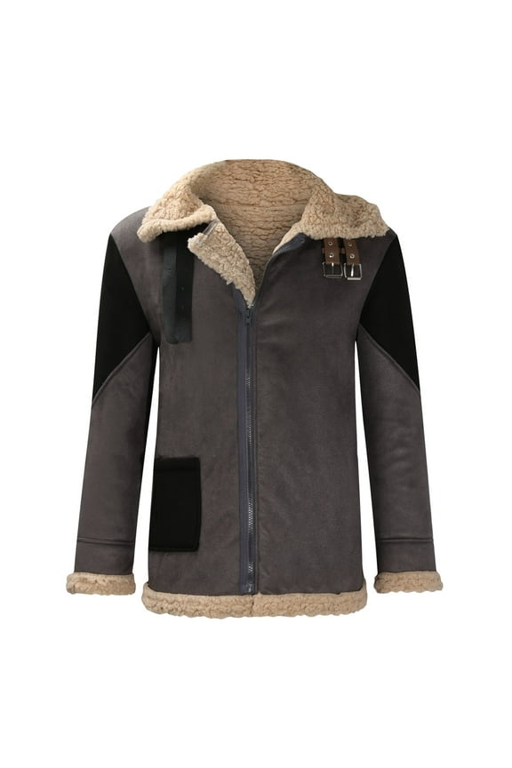 Jackets for Men Winter Faux Suede Jacket Thicken Warm Faux Shearling Aviator Jacket Long Sleeve Zip Up Bomber Jackets Colour Block Turndown Outwear Casual Slim Fit Coats