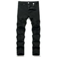 thumbnail image 1 of Bazeneo Jeans for Men Slim Fit Jeans with Pockets Smart Casual Distressed Denim Trousers Solid Colour Stretchy Jean Trouser Skinny Straight Leg Bottoms Stylish Mens Lounge Wear, 1 of 8