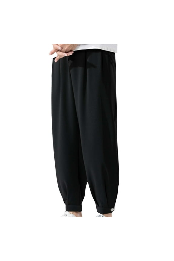 Joggers Bottoms Men Plus Size Smart Casual Gym Trouser Elastic Waist Relaxed Fit Track Bottom Cuffed Wide Leg Active Pants Plain Colour Summer Trousers with Pockets Plus Size