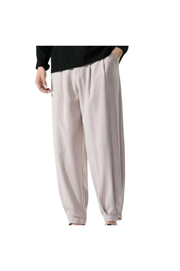 Joggers Bottoms Men Plus Size Smart Casual Gym Trouser Elastic Waist Relaxed Fit Track Bottom Cuffed Wide Leg Active Pants Plain Colour Summer Trousers with Pockets Plus Size