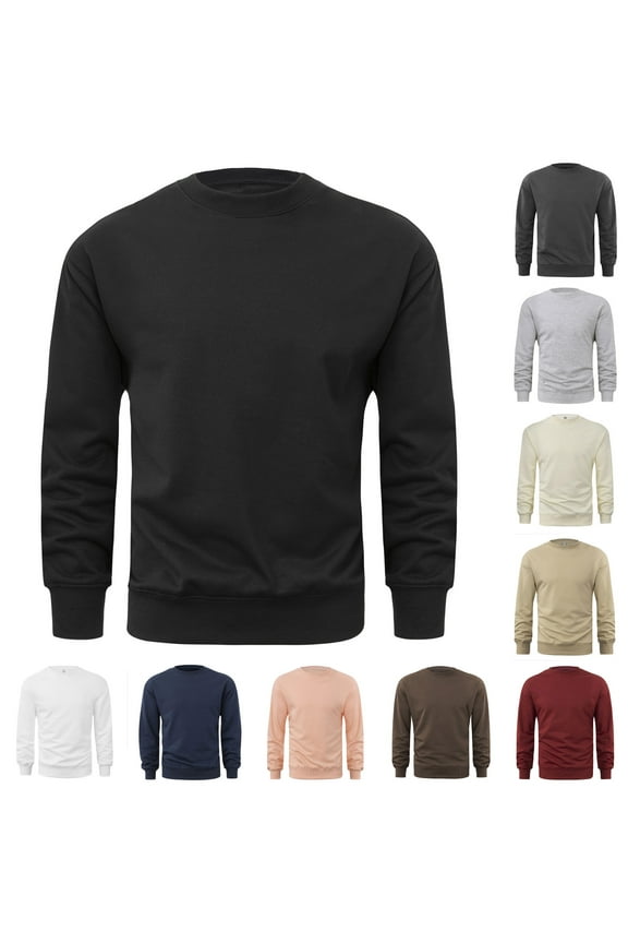Jumpers for Men Winter No Hood Crew Neck Sweatshirts Regular Fit Pullover Ribbed Cuffs Casual Workwear Comfy Athletic Tops Mens Work Jumper for Daily Wear