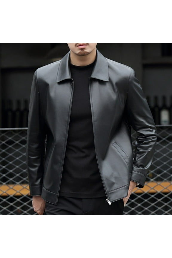 Leather Jacket Mens Faux Leather Biker Jacket with Pockets Pu Turndown Collar Motorbike Jackets Long Sleeve Regular Fit Motorcycle Coats Full Zip Casual Punk Tops Men Outwear