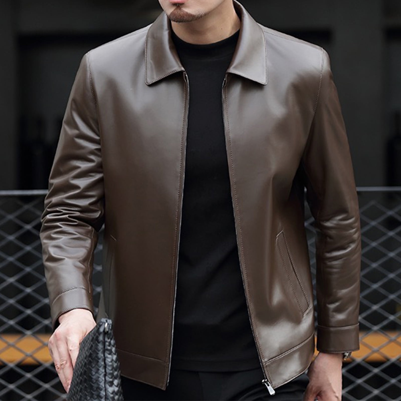Bazeneo Leather Jacket Mens Faux Leather Biker Jacket with Pockets Pu Turndown Collar Motorbike Jackets Long Sleeve Regular Fit Motorcycle Coats Full Zip Casual Punk Tops Men Outwear