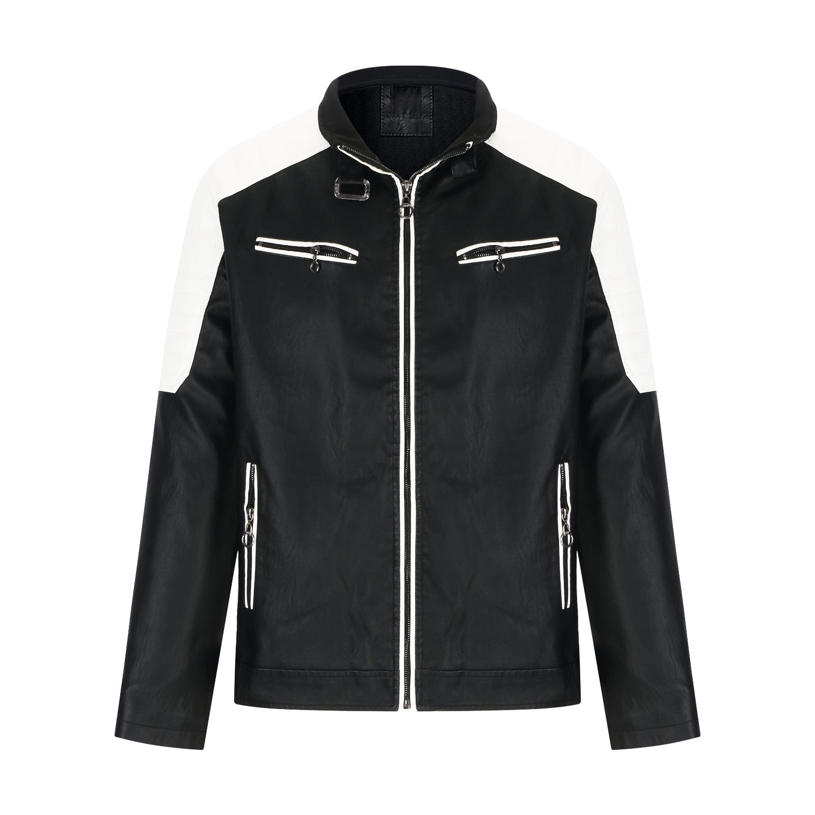 Bazeneo Leather Jacket Mens Slim Fit Faux Leather Jacket Smart Casual Motorcycle Jackets with Zip Pockets Colour Block Zipped Biker Jackets Western Style Stand Collar Outwear