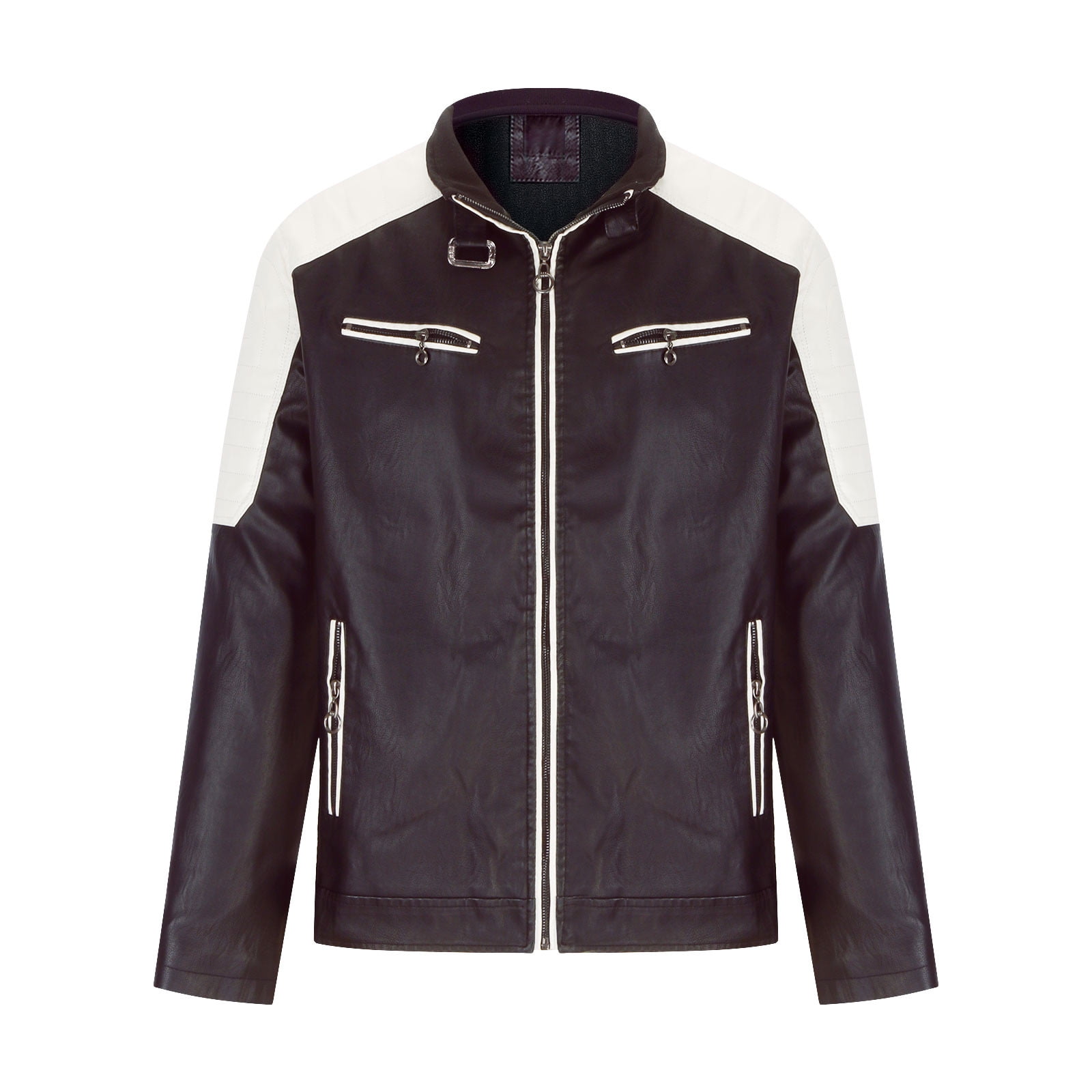 Bazeneo Leather Jacket Mens Slim Fit Faux Leather Jacket Smart Casual Motorcycle Jackets with Zip Pockets Colour Block Zipped Biker Jackets Western Style Stand Collar Outwear