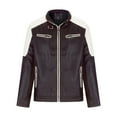 thumbnail image 1 of Bazeneo Leather Jacket Mens Slim Fit Faux Leather Jacket Smart Casual Motorcycle Jackets with Zip Pockets Colour Block Zipped Biker Jackets Western Style Stand Collar Outwear, 1 of 5