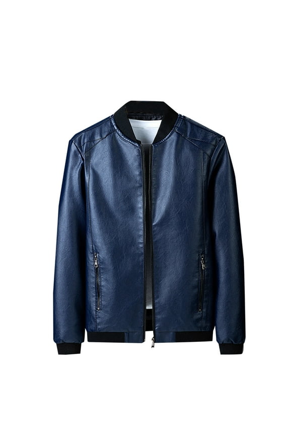 Leather Jacket Mens Zip Up Faux Leather Jacket Long Sleeve Stand Collar Bomber Jackets Retro Plain Colour Motorcycle Jackets Slim Fit Pu Pilot Coat Smart Casual Outwear