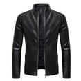 thumbnail image 1 of Bazeneo Leather Jackets for Men Slim Fit Faux Leather Jacket Long Sleeve Zipped Biker Jackets Vintage Stand Collar Drive Jacket Retro Motorcycle Outwear with Pockets Autumn Tops, 1 of 5