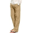 thumbnail image 1 of Bazeneo Linen Trousers Mens Summer Casual Pants with Pockets Adjustable Drawstring Trouser Elasticated Waist Pant Straight Wide Leg Bottoms Vacation Beach Clothes Plus Size S-5XL, 1 of 5