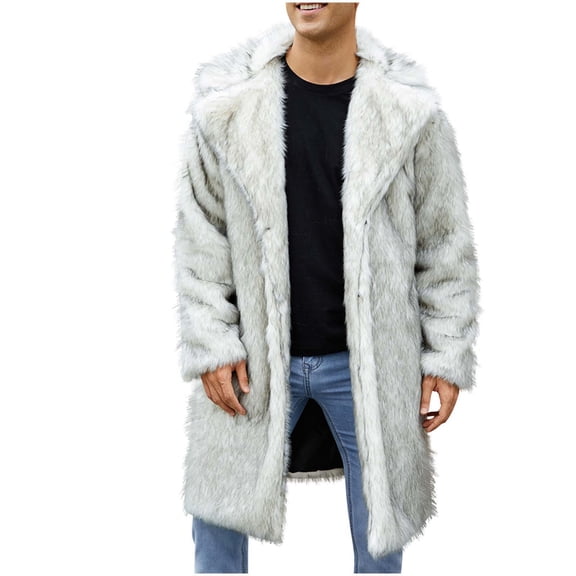 Bazeneo Long Coat Men Winter Warm Overcoat Fluffy Open Front Cardigans Furry Long Sleeve Outerwear Thermal Turn Down Collar Longline Coats Luxury Overcoats Halloween Cosplay Outfit