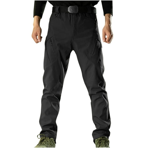 Bazeneo Men Cargo Work Trousers with Zip Pockets Waterproof Combat Pants Solid Colour Regular Fit Workwear Heavy Duty Utility Tactical Bottoms Mens Hiking Trousers S-3XL (No Belt)