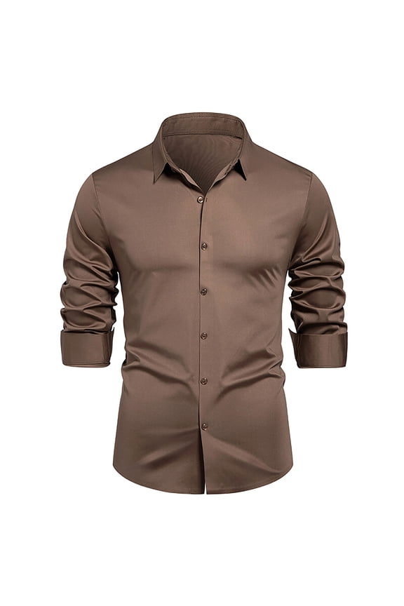 Men Dress Shirt Smart Casual Long Sleeve Formal Shirts Muscle Fit Button Up Business Shirts Solid Colour Fitted Designer Shirt Wrinkle Resistant Dressy Tops Wedding Clothes