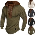 thumbnail image 1 of Bazeneo Men Hoodies Medieval Lace Up Hoodie Slim Fit Hooded Sweatshirts Vintage Long Sleeve Shirt Elbow Patch Casual Jumpers Retro Pullover with Hood Mens Viking Clothing, 1 of 3