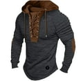 thumbnail image 1 of Bazeneo Men Hoodies Medieval Lace Up Hoodie Slim Fit Hooded Sweatshirts Vintage Long Sleeve Shirt Elbow Patch Casual Jumpers Retro Pullover with Hood Mens Viking Clothing, 1 of 2