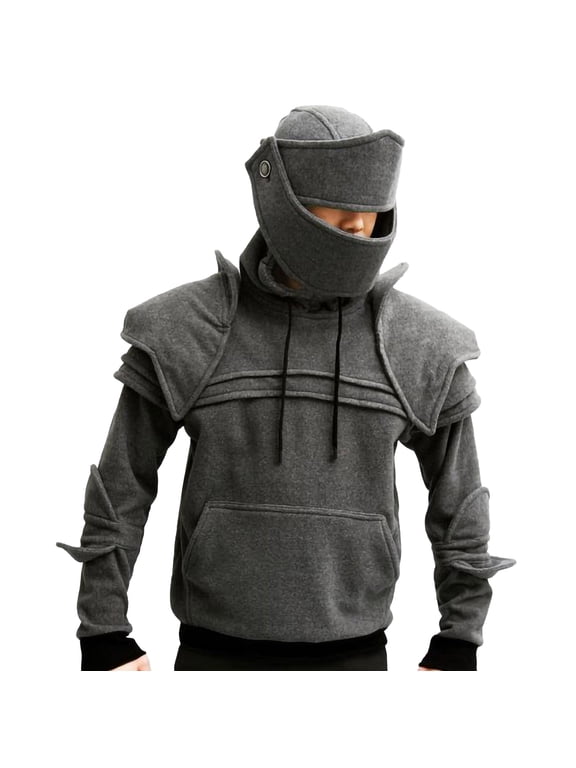 Men Hoodies Smart Knight Hoodie Medieval Vintage Armor Masked Hooded Sweatshirts Long Sleeve Cosplay Tops Classic Fit Casual Pullover Mens Streetwear