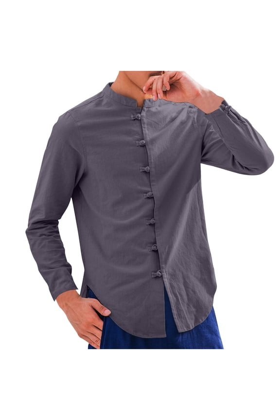 Men Shirts Long Sleeve Designer Shirts Slim Fit Frog Button Shirt Vintage Grandad Collar Tops Solid Colour Fitted Shirt Mens Breathable Lounge Wear Spring Walking Clothes