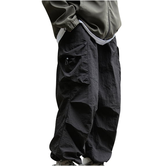 Bazeneo Men Trousers Summer Baggy Cargo Trousers Smart Casual Loose Fit Work Pants Solid Colour Straight Tube Workwear with Pockets Lightweight Climbing Bottoms for Teen Boys Large
