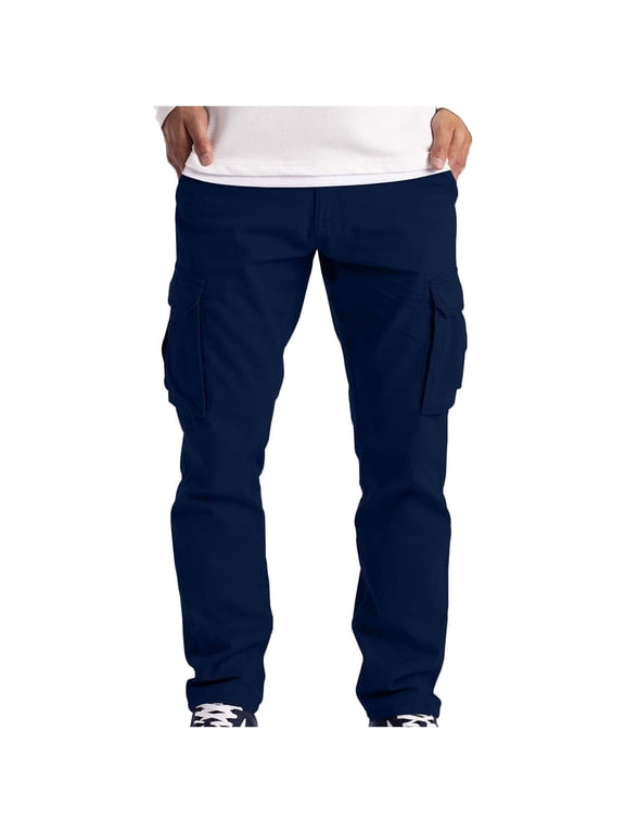 Men's Cargo Trousers Plus Size Casual Combat Work Pants Solid Colour Utility Trouser Durable Straight Leg Workwear with Pockets Outdoor Men Clothes for Walking Hiking S-5XL