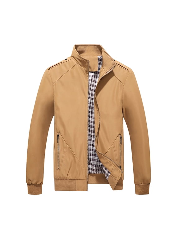 Men's Jackets with Zip Pockets Smart Casual Bomber Jacket Slim Fit Stand Collar Windbreaker Tartan Lining Zipper Harrington Jackets Plain Colour Long Sleeve Sportswear