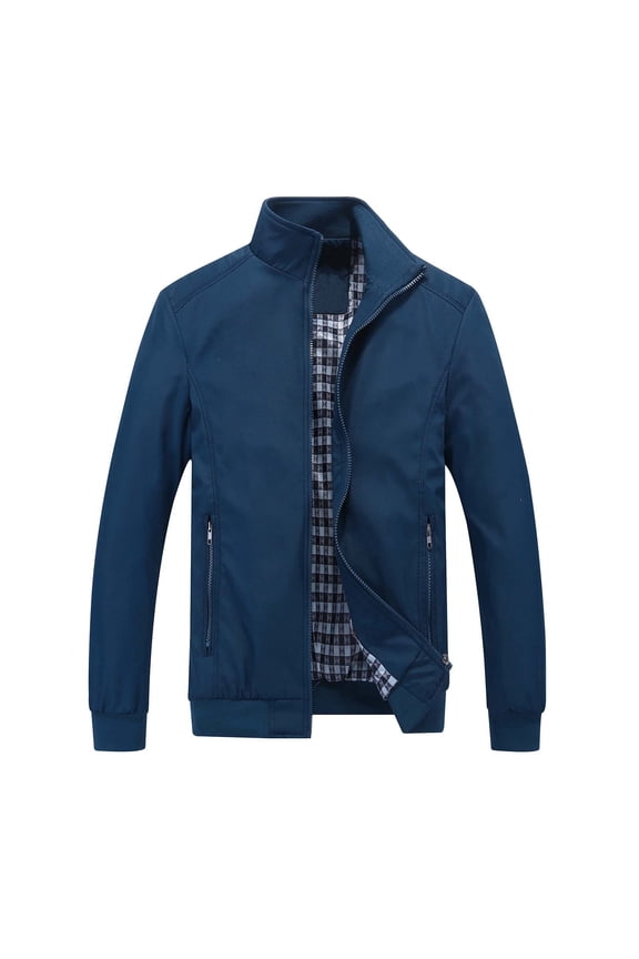 Men's Jackets with Zip Pockets Smart Casual Bomber Jacket Slim Fit Stand Collar Windbreaker Tartan Lining Zipper Harrington Jackets Plain Colour Long Sleeve Sportswear