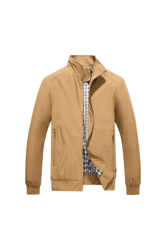 Men's Jackets with Zip Pockets Smart Casual Bomber Jacket Slim Fit Stand Collar Windbreaker Tartan Lining Zipper Harrington Jackets Plain Colour Long Sleeve Sportswear