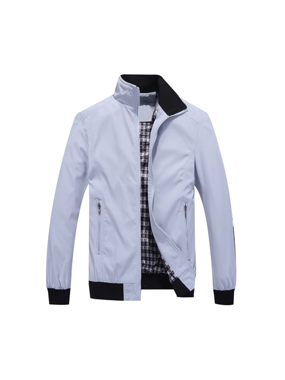Men's Jackets with Zip Pockets Smart Casual Bomber Jacket Slim Fit Stand Collar Windbreaker Tartan Lining Zipper Harrington Jackets Plain Colour Long Sleeve Sportswear