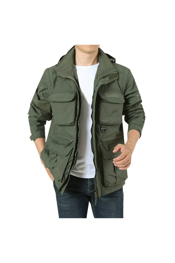 Men's Outdoor Waterproof Jackets with Detachable Hood & Sleeves Lightweight Windproof Raincoat Loose Fit Multi Pockets Athletic Wear Outdoors Camping Hiking Jacket Plus Size