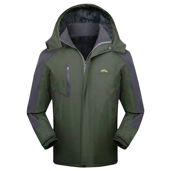 Bazeneo Men's Outdoor Waterproof Jackets Fleece Winter Jackets with Detachable Hood Color Block Thermal Rain Jacket Water Resistant Full Zip Windbreaker Warm Skiing Jacket for Men