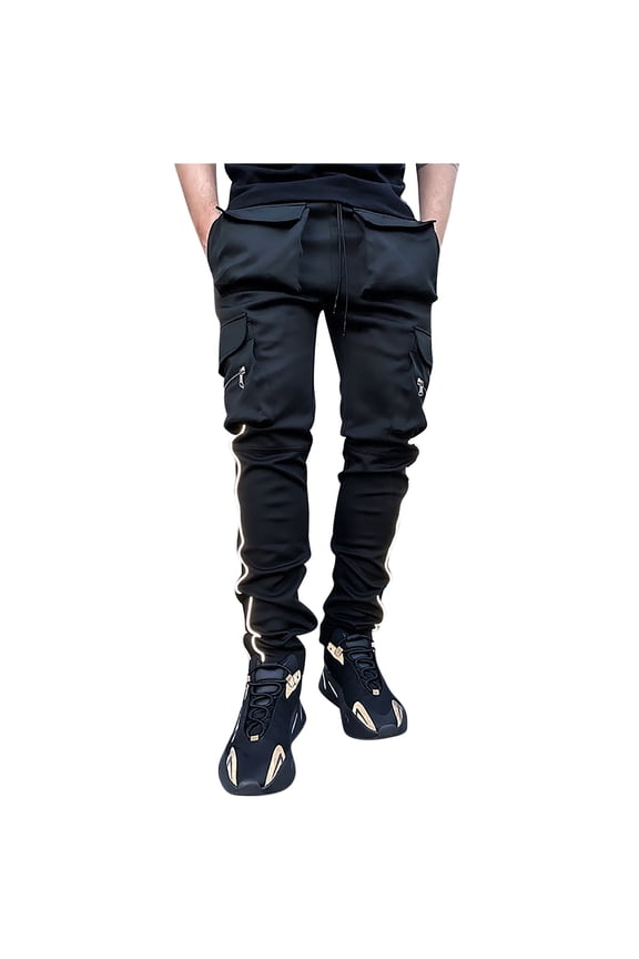 Men's Trousers Slim Fit Casual Harem Trouser Reflective Striped Jogging Bottoms Plain Colour Stretch Hippie Pants Fashion Joggers with Pockets Y2K Streetwear for Teen boy
