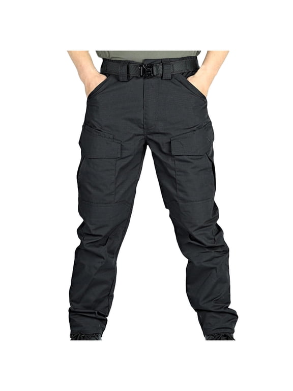 Mens Cargo Work Trousers Waterproof Combat Trouser for Men Elastic Waist Classic Fit Tactical Bottoms Ripstop Workwear with Pockets Outdoor Camping Hiking Outfits (No Belt)
