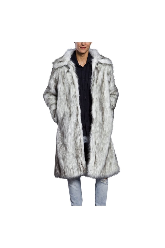 Mens Coats Winter Fluffy Overcoat for Men Warm Longline Coat Long Sleeve Open Front Cardigans Furry Turndown Collar Outerwear Solid Colour Relaxed Fit Jacket Halloween Outfit