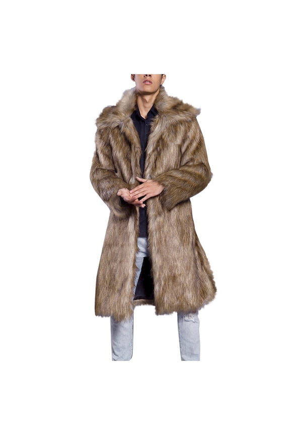 Mens Coats Winter Fluffy Overcoat for Men Warm Longline Coat Long Sleeve Open Front Cardigans Furry Turndown Collar Outerwear Solid Colour Relaxed Fit Jacket Halloween Outfit