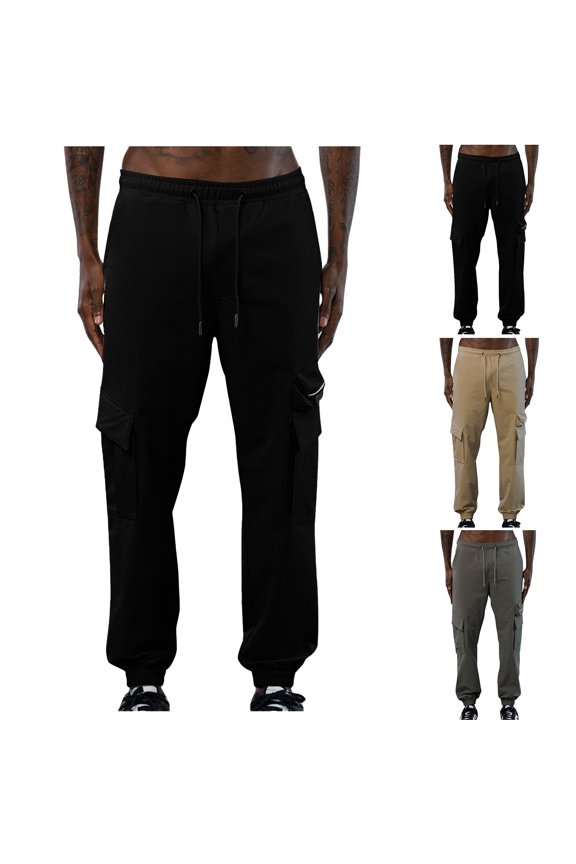 Mens Combat Trousers Elasticated Waist Drawstring Work Trouser Solid Regular Fit Cargo Pants Stretch Casual Jogger Pant Men Utility Bottoms for Daily Wear with Pockets
